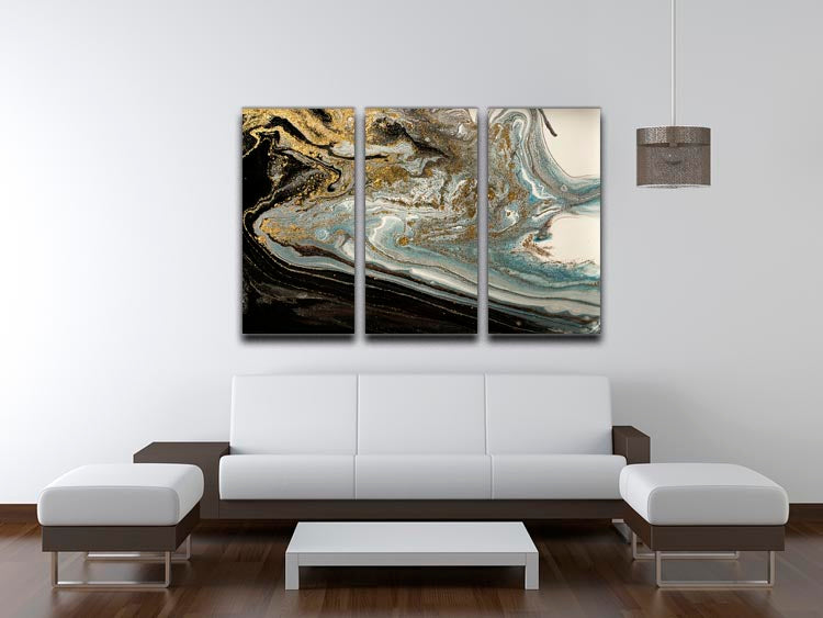 Navy Gold and White Marble Swirl 3 Split Panel Canvas Print - Canvas Art Rocks - 3