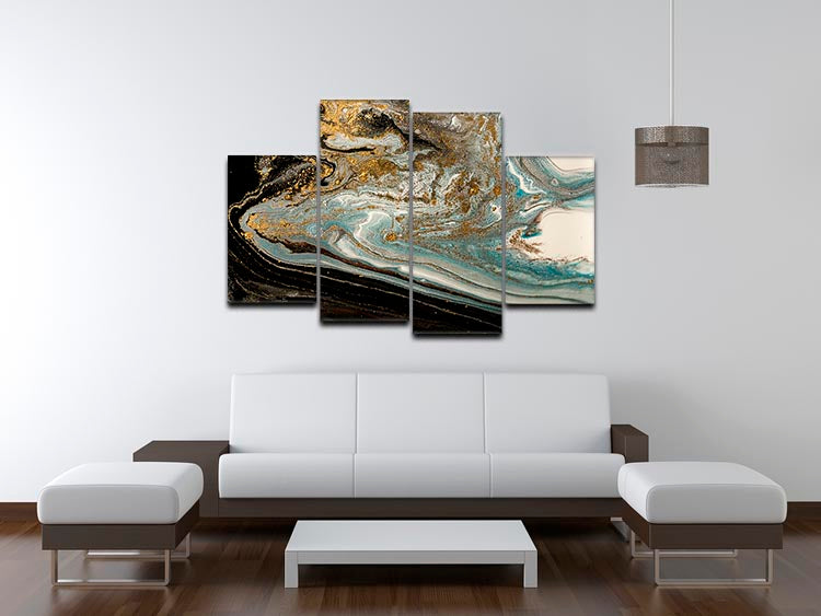 Navy Gold and White Marble Swirl 4 Split Panel Canvas - Canvas Art Rocks - 3