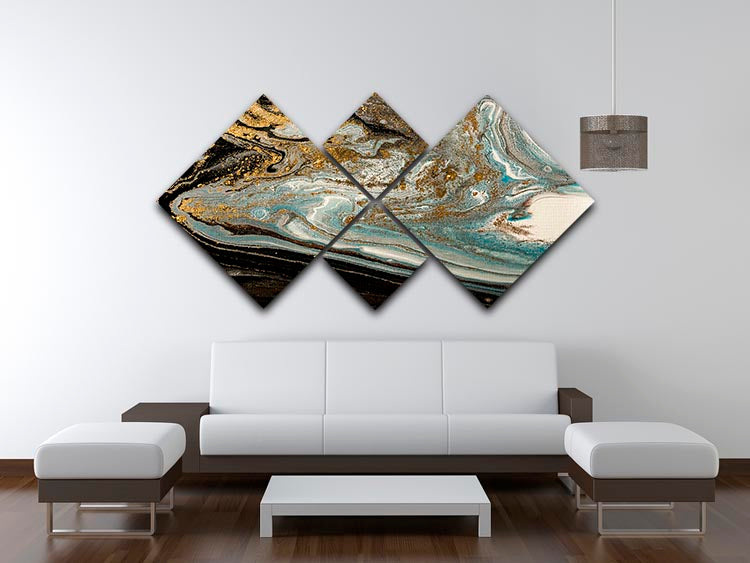 Navy Gold and White Marble Swirl 4 Square Multi Panel Canvas - Canvas Art Rocks - 3