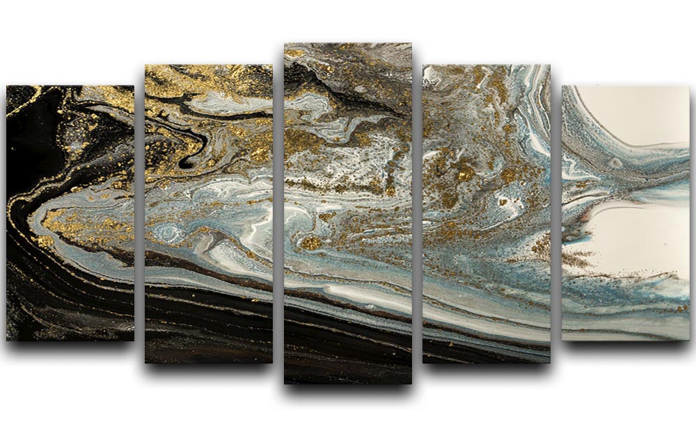 Navy Gold and White Marble Swirl 5 Split Panel Canvas - Canvas Art Rocks - 1