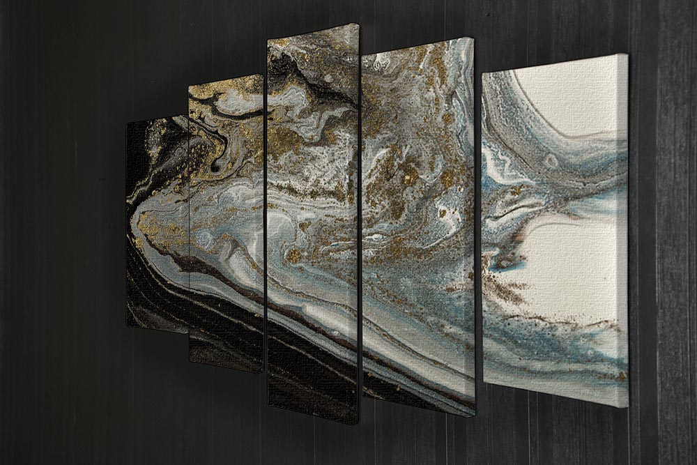 Navy Gold and White Marble Swirl 5 Split Panel Canvas - Canvas Art Rocks - 2