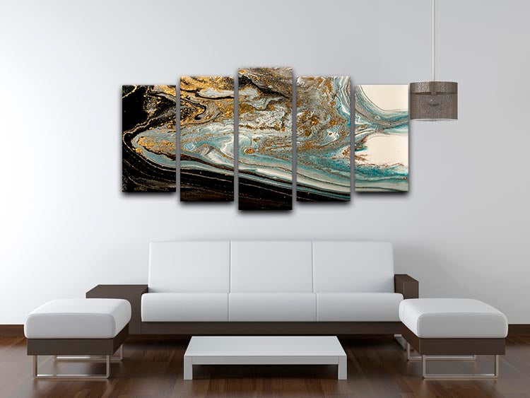 Navy Gold and White Marble Swirl 5 Split Panel Canvas - Canvas Art Rocks - 3