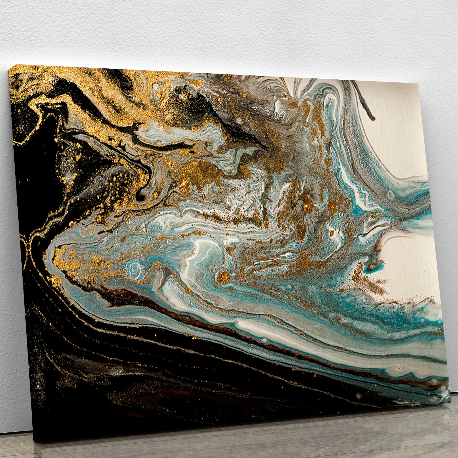 Navy Gold and White Marble Swirl Canvas Print or Poster - Canvas Art Rocks - 1