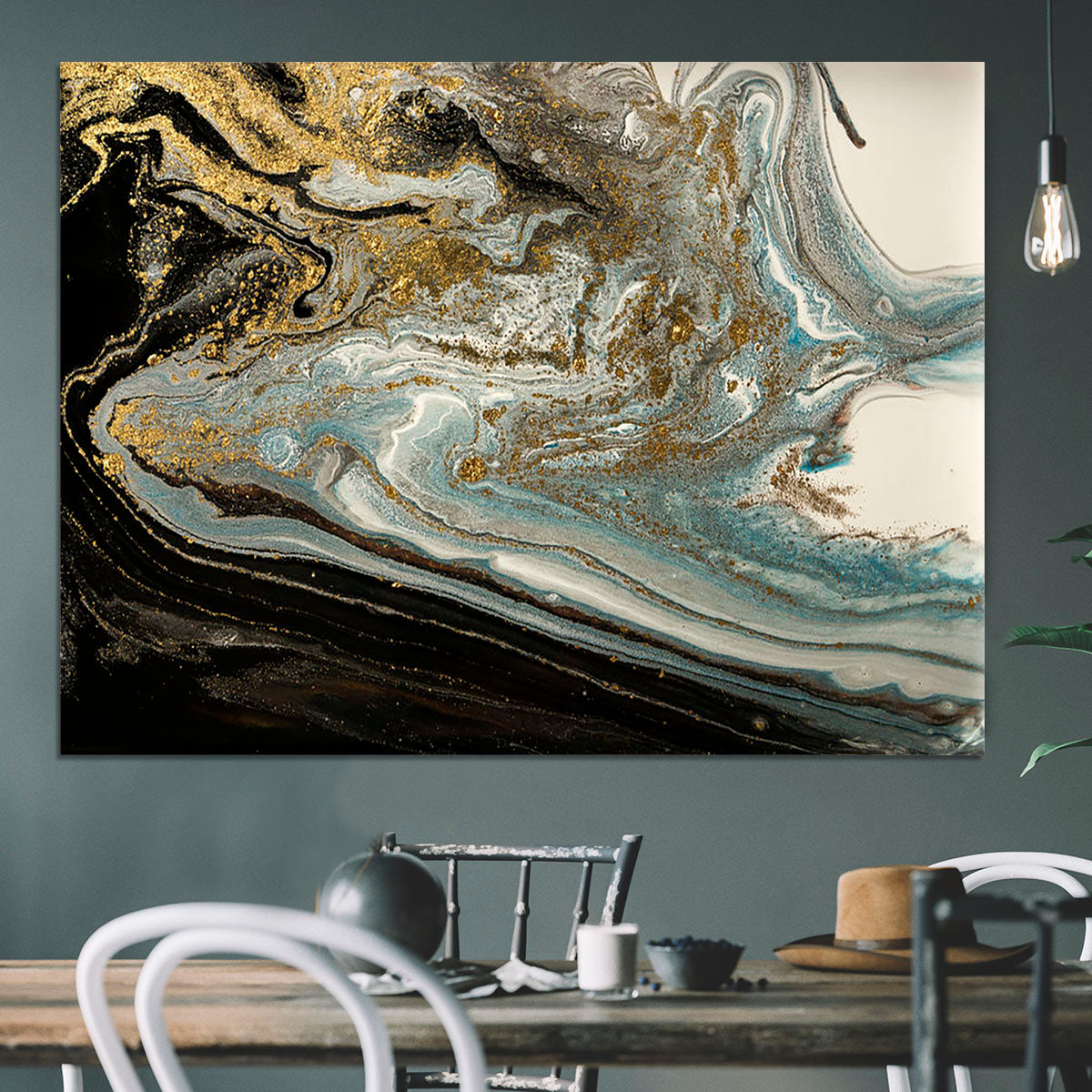Navy Gold and White Marble Swirl Canvas Print or Poster - Canvas Art Rocks - 3
