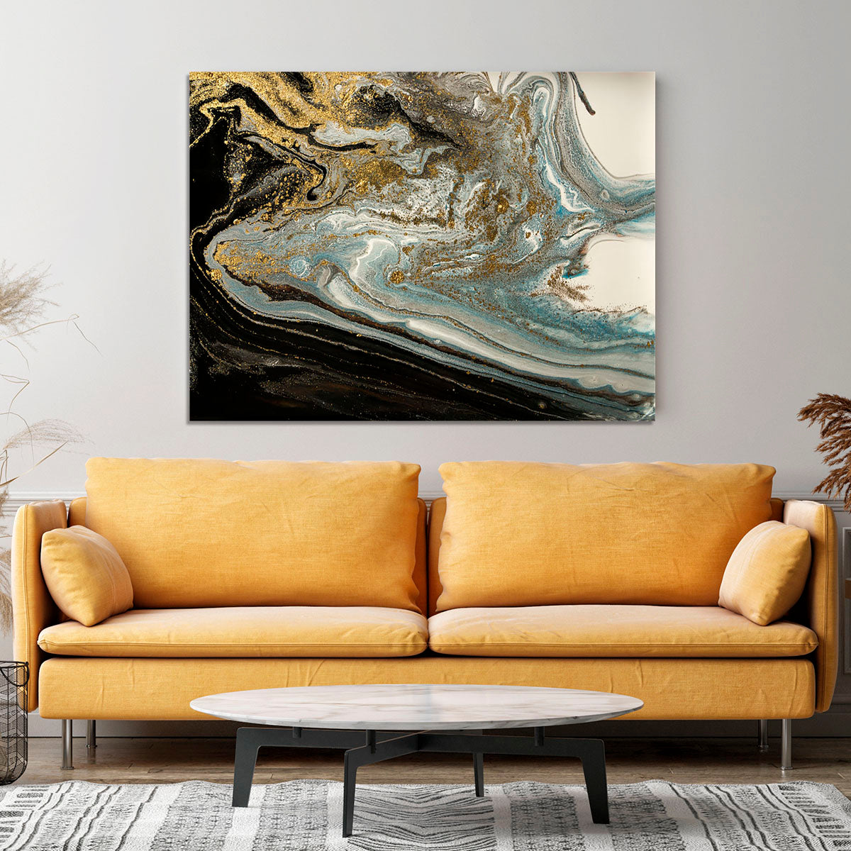 Navy Gold and White Marble Swirl Canvas Print or Poster - Canvas Art Rocks - 4
