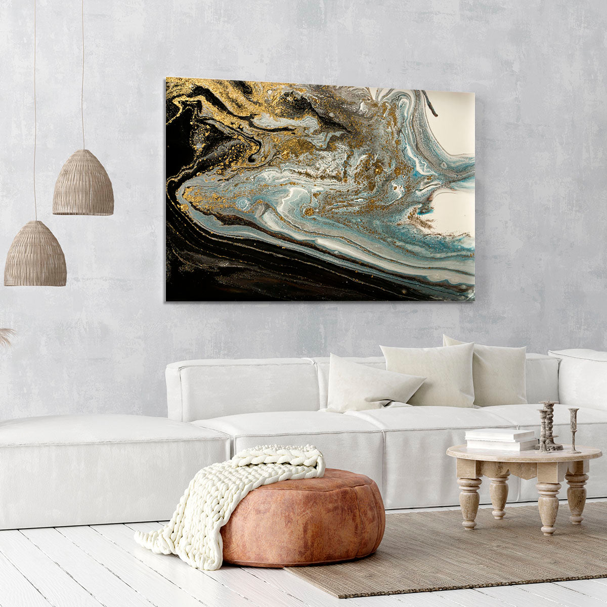 Navy Gold and White Marble Swirl Canvas Print or Poster - Canvas Art Rocks - 6