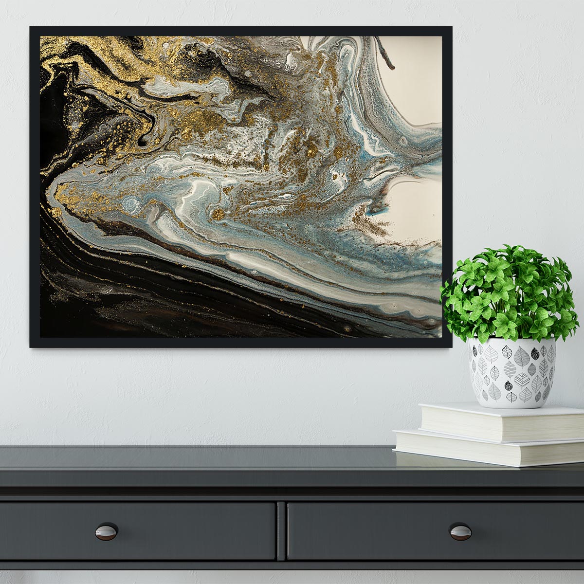 Navy Gold and White Marble Swirl Framed Print - Canvas Art Rocks - 2