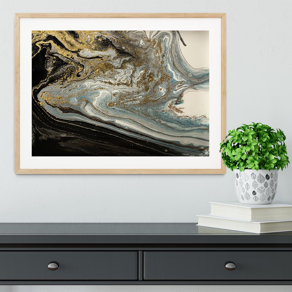Navy Gold and White Marble Swirl Framed Print - Canvas Art Rocks - 3