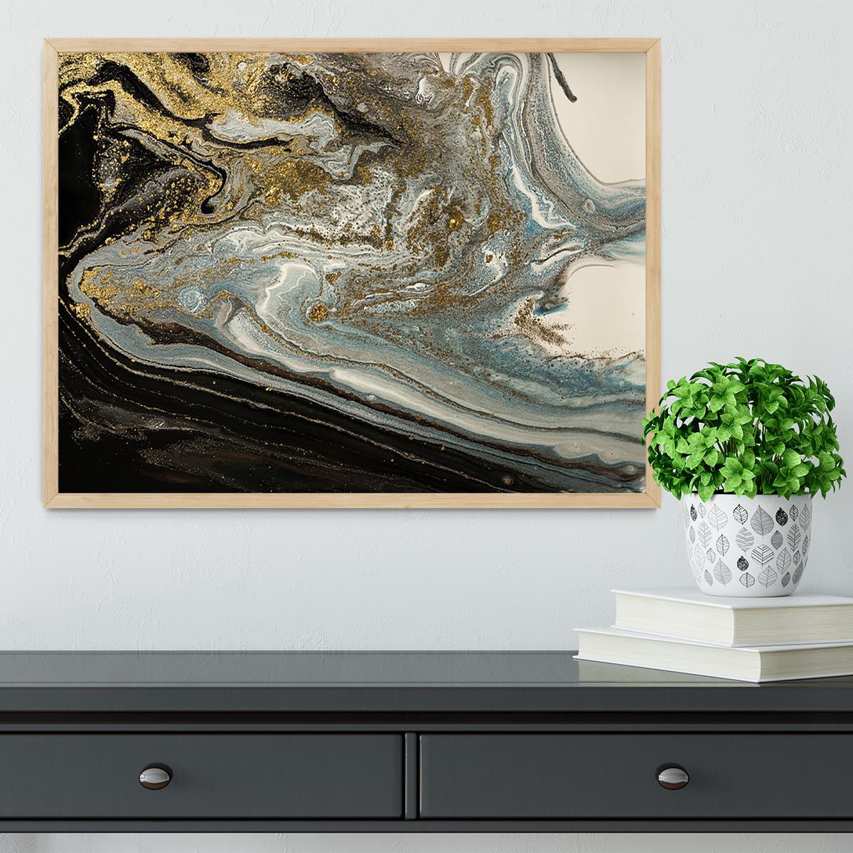 Navy Gold and White Marble Swirl Framed Print - Canvas Art Rocks - 4