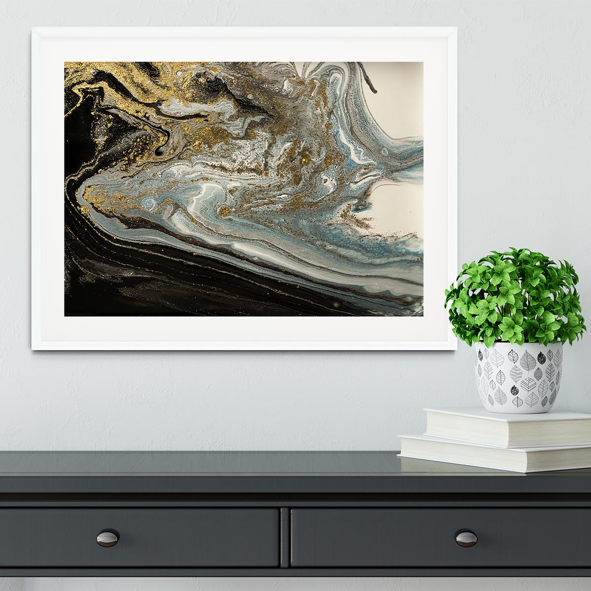Navy Gold and White Marble Swirl Framed Print - Canvas Art Rocks - 5