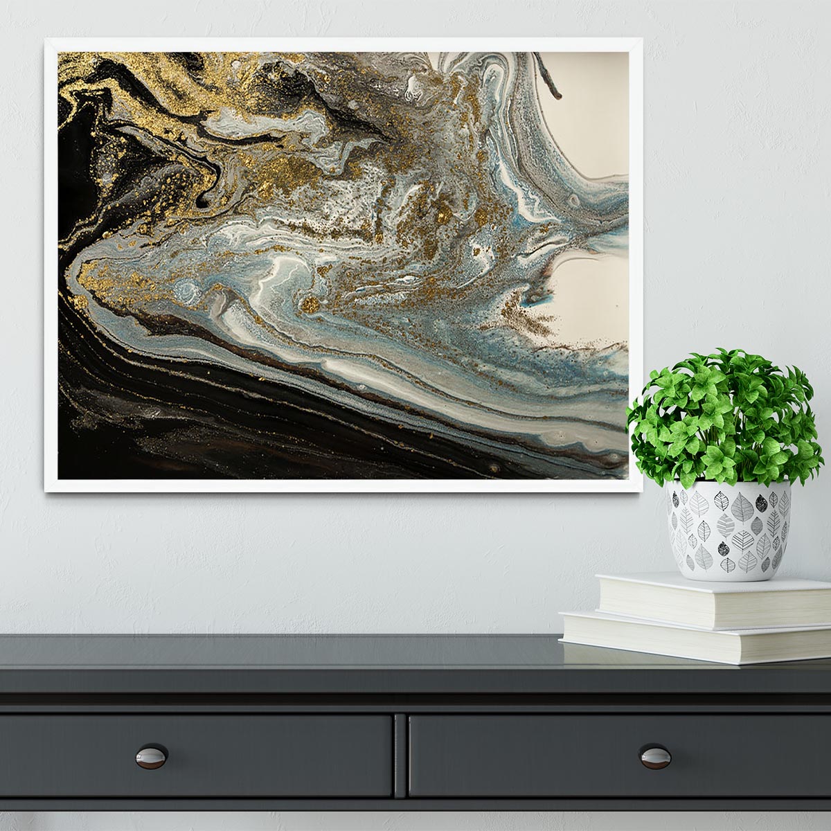 Navy Gold and White Marble Swirl Framed Print - Canvas Art Rocks -6