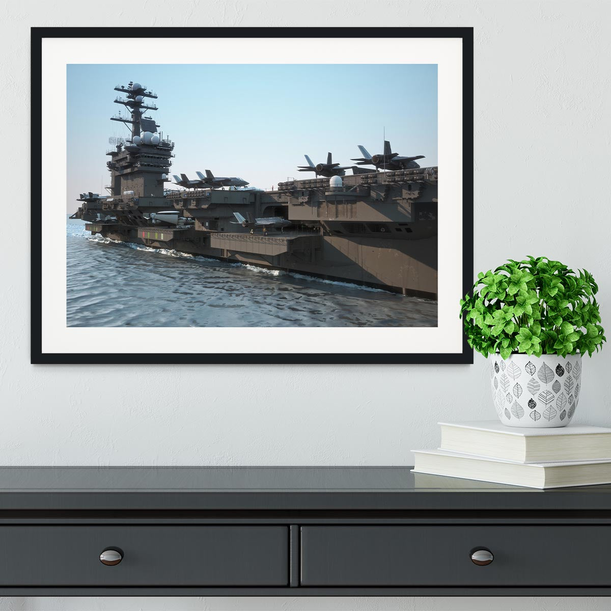 Navy aircraft carrier angled view Framed Print - Canvas Art Rocks - 1