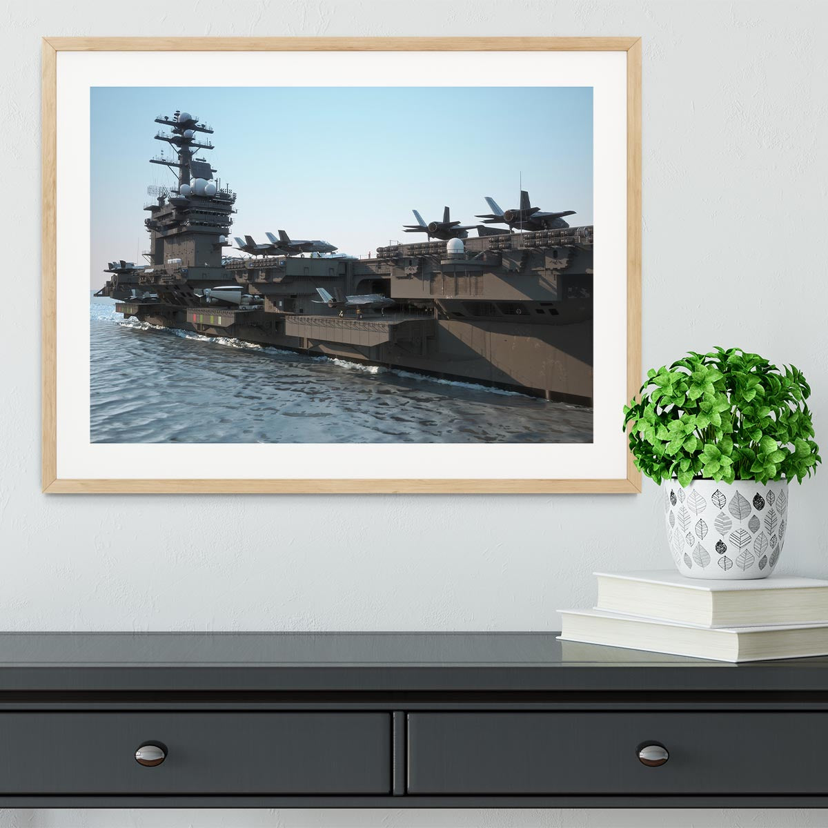 Navy aircraft carrier angled view Framed Print - Canvas Art Rocks - 3
