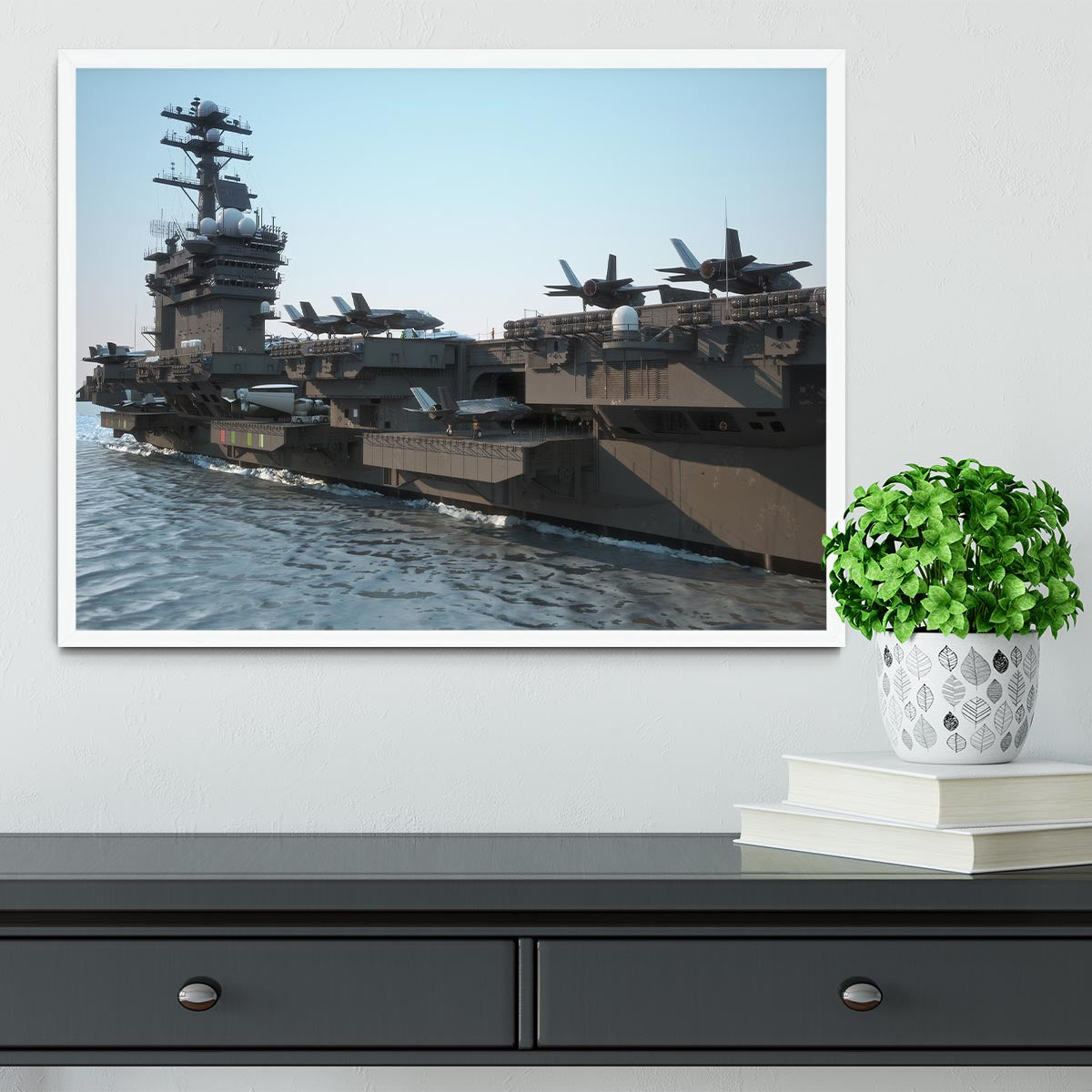 Navy aircraft carrier angled view Framed Print - Canvas Art Rocks -6