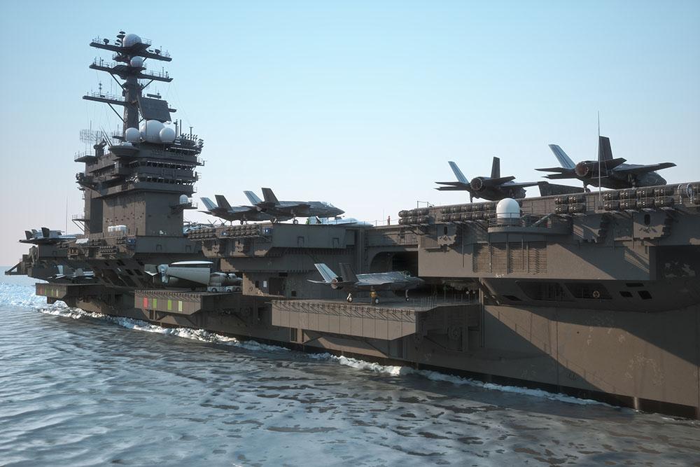 Navy aircraft carrier angled view Wall Mural Wallpaper - Canvas Art Rocks - 1