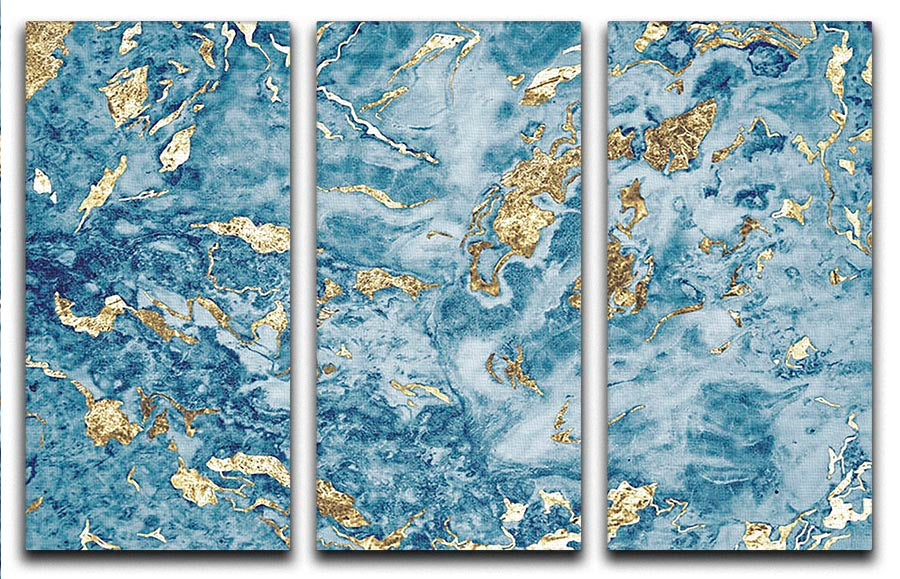 Navy and Gold Foil Marble 3 Split Panel Canvas Print - Canvas Art Rocks - 1