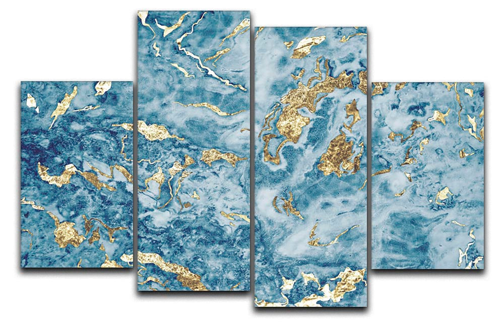 Navy and Gold Foil Marble 4 Split Panel Canvas - Canvas Art Rocks - 1