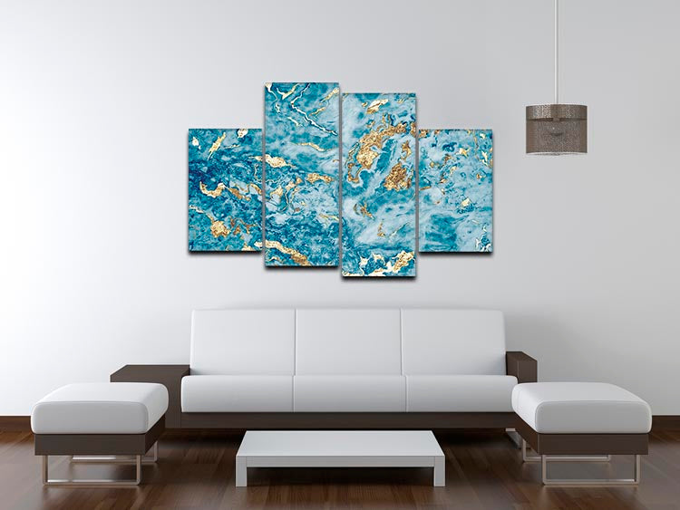 Navy and Gold Foil Marble 4 Split Panel Canvas - Canvas Art Rocks - 3