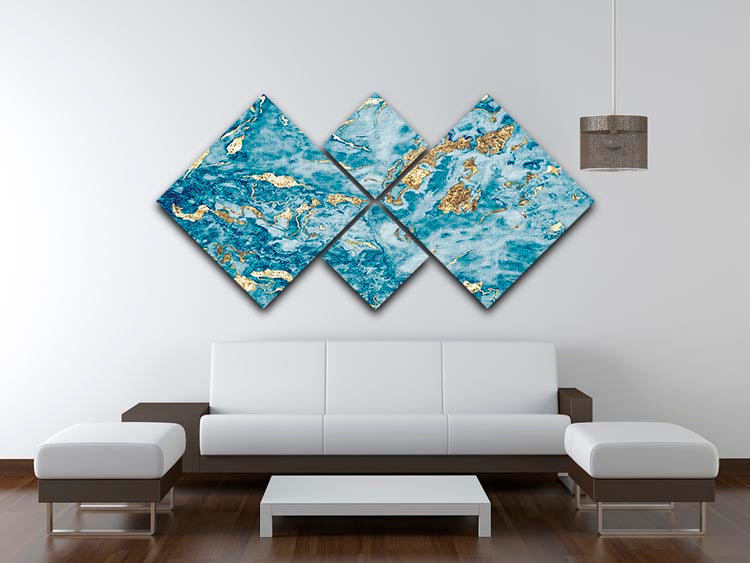 Navy and Gold Foil Marble 4 Square Multi Panel Canvas - Canvas Art Rocks - 3