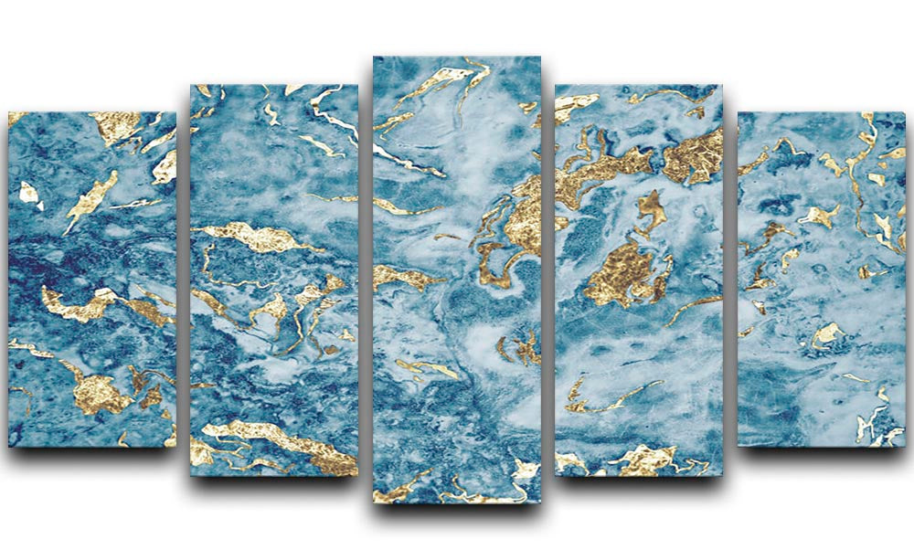 Navy and Gold Foil Marble 5 Split Panel Canvas - Canvas Art Rocks - 1