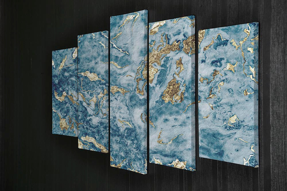 Navy and Gold Foil Marble 5 Split Panel Canvas - Canvas Art Rocks - 2