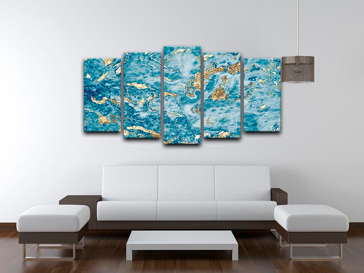 Navy and Gold Foil Marble 5 Split Panel Canvas - Canvas Art Rocks - 3