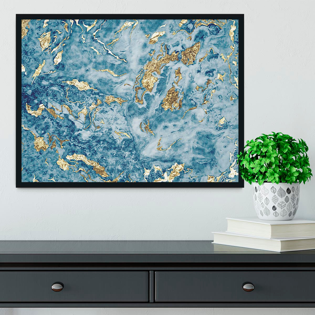 Navy and Gold Foil Marble Framed Print - Canvas Art Rocks - 2