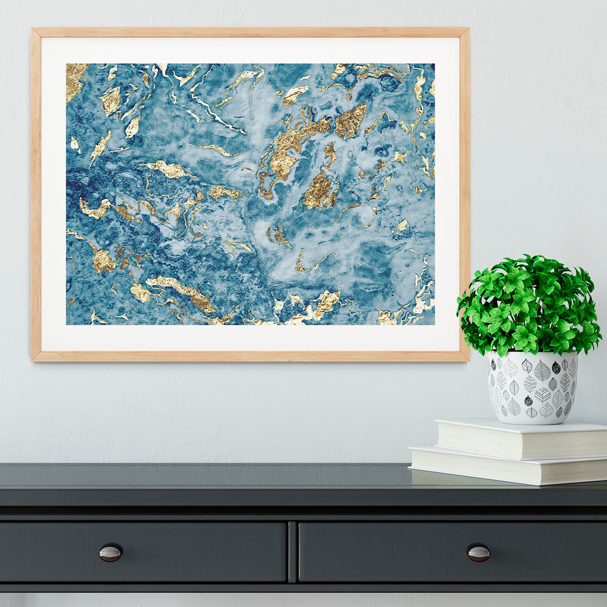 Navy and Gold Foil Marble Framed Print - Canvas Art Rocks - 3