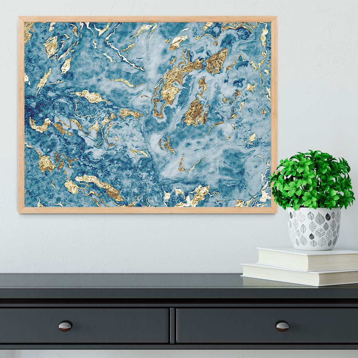 Navy and Gold Foil Marble Framed Print - Canvas Art Rocks - 4