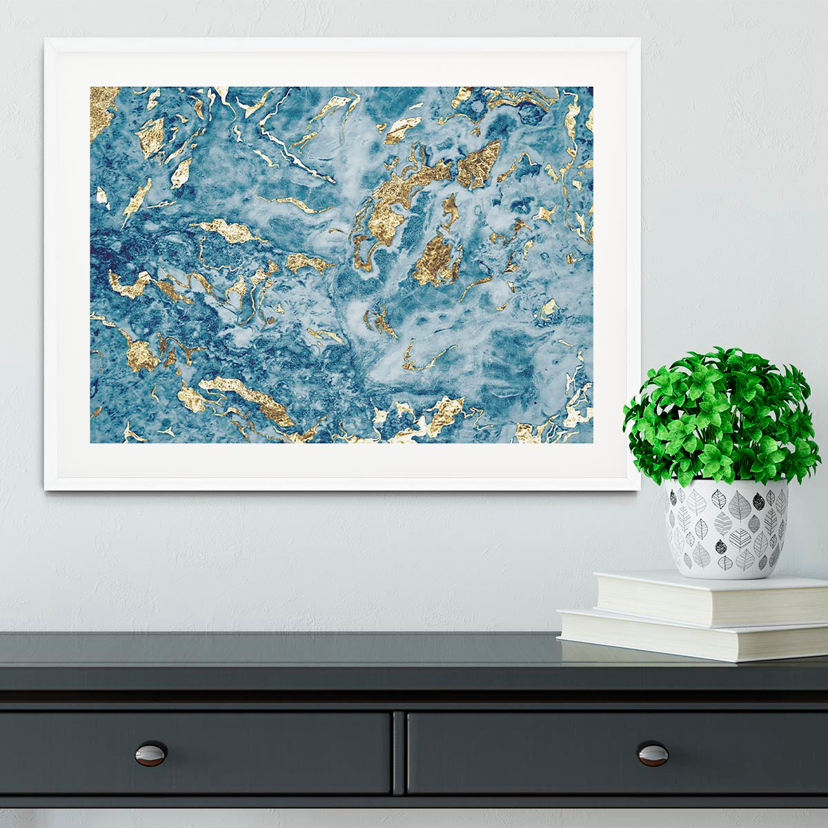 Navy and Gold Foil Marble Framed Print - Canvas Art Rocks - 5