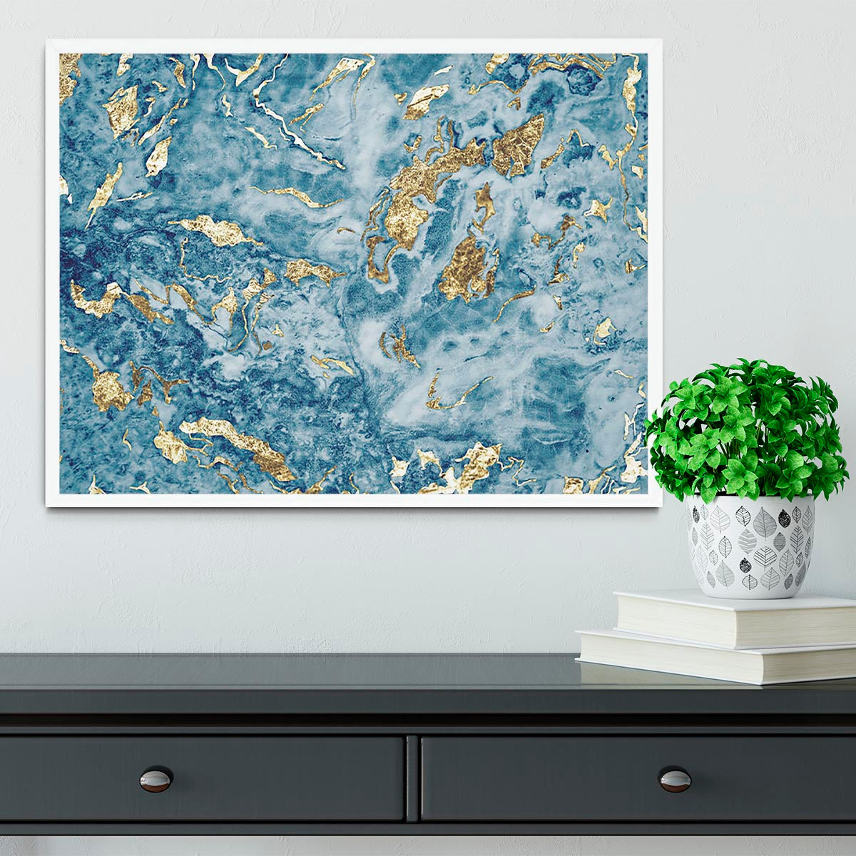 Navy and Gold Foil Marble Framed Print - Canvas Art Rocks -6