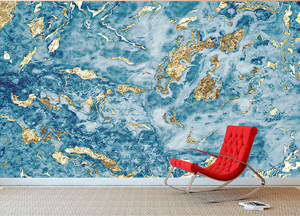 Navy and Gold Foil Marble Wall Mural Wallpaper - Canvas Art Rocks - 2