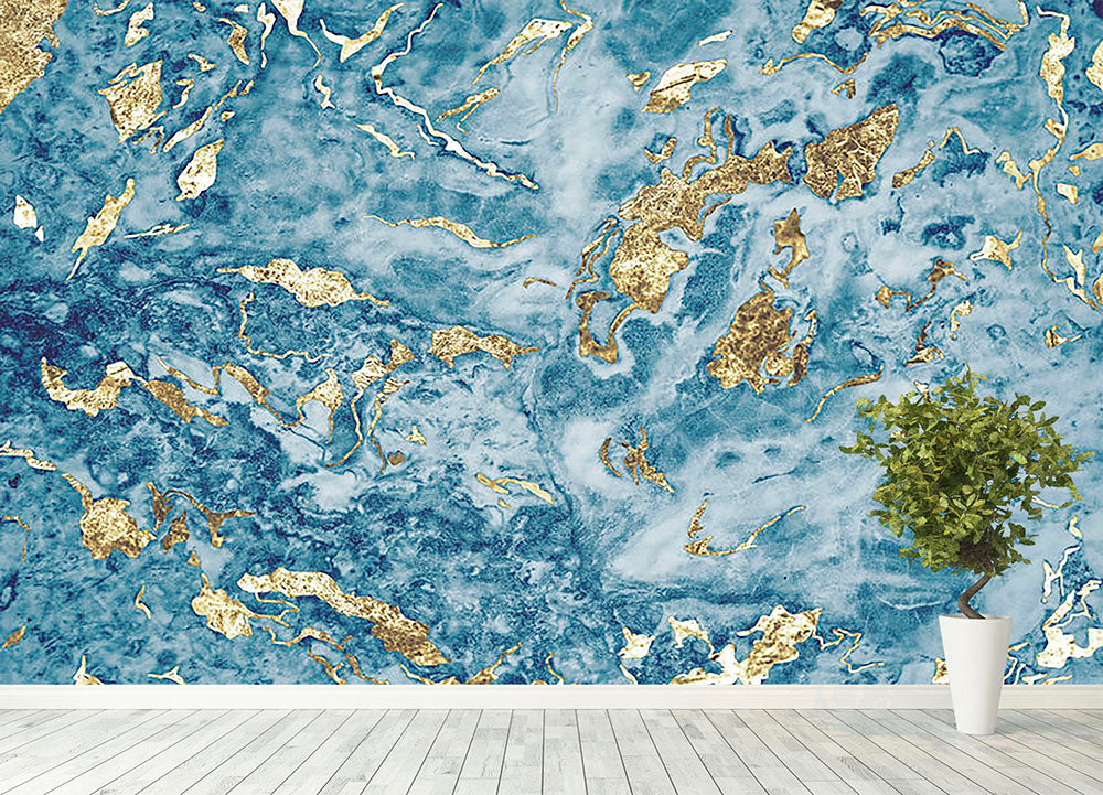 Navy and Gold Foil Marble Wall Mural Wallpaper - Canvas Art Rocks - 4