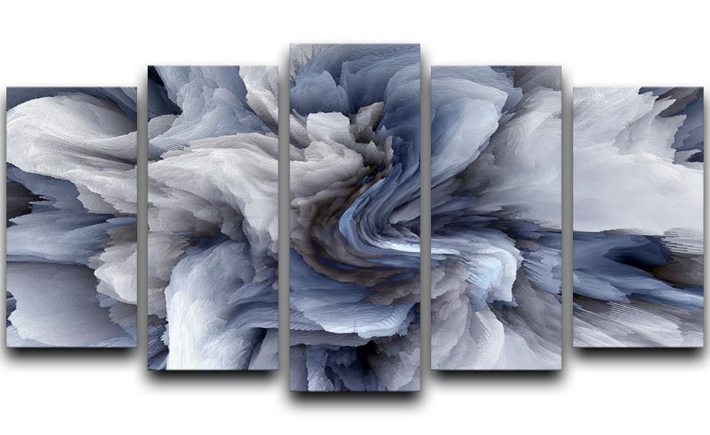 Navy and White Abstract Watercolour 5 Split Panel Canvas - Canvas Art Rocks - 1