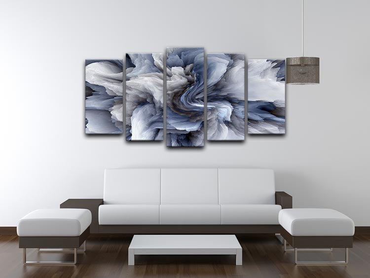 Navy and White Abstract Watercolour 5 Split Panel Canvas - Canvas Art Rocks - 3