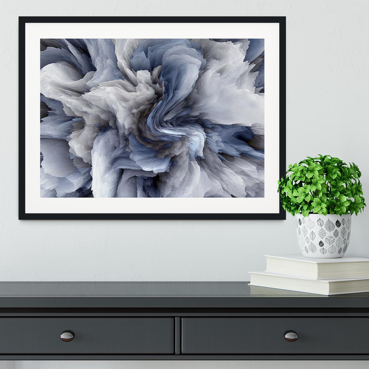 Navy and White Abstract Watercolour Framed Print - Canvas Art Rocks - 1