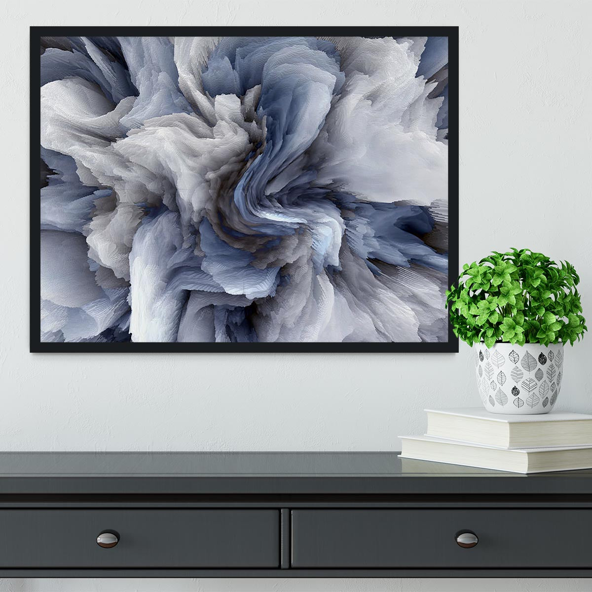 Navy and White Abstract Watercolour Framed Print - Canvas Art Rocks - 2