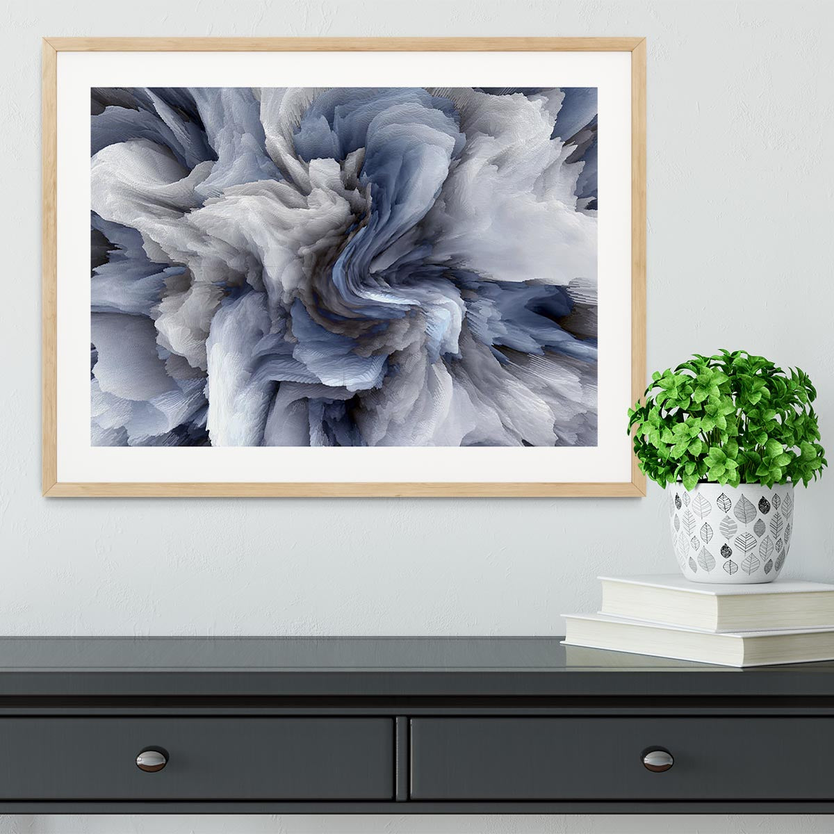 Navy and White Abstract Watercolour Framed Print - Canvas Art Rocks - 3