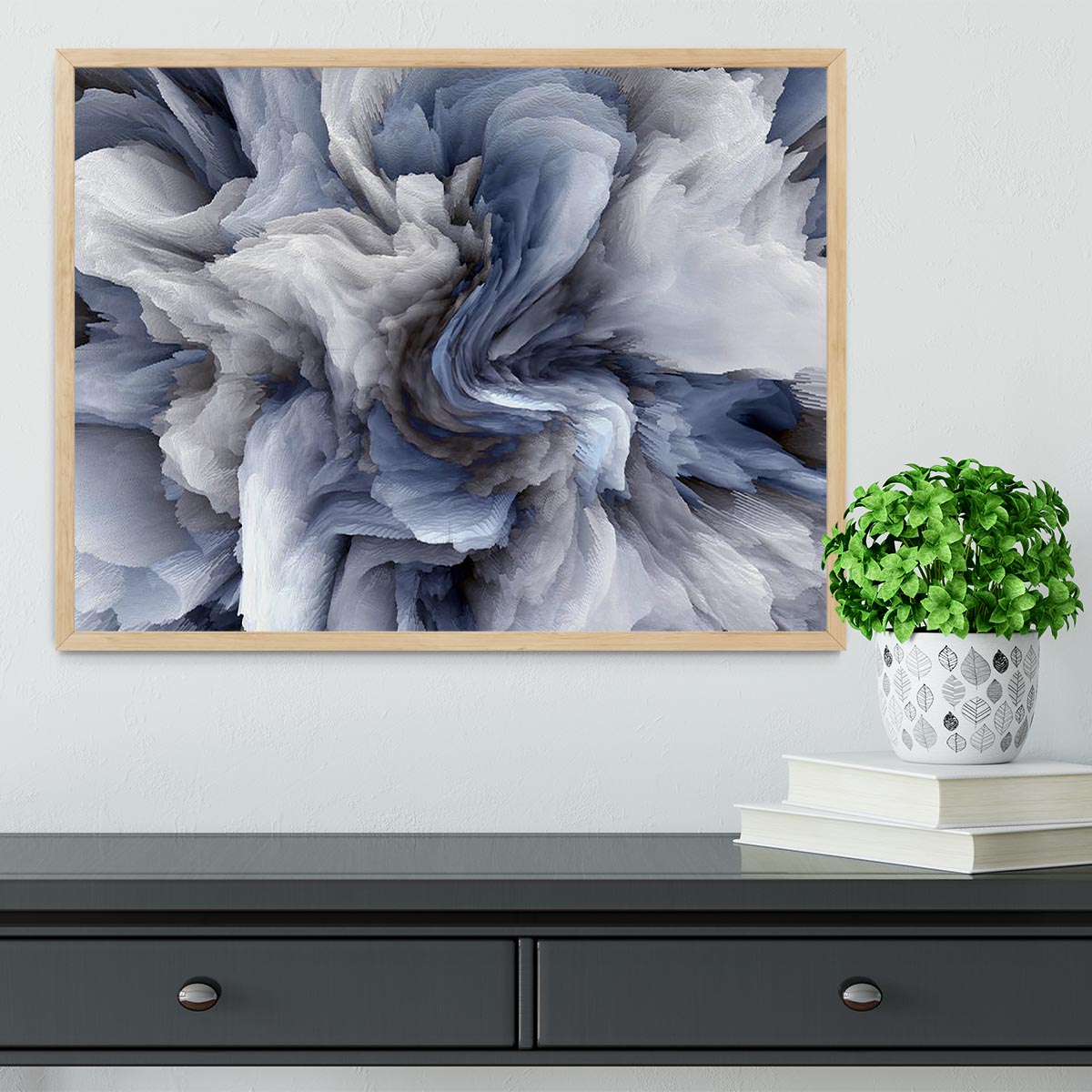 Navy and White Abstract Watercolour Framed Print - Canvas Art Rocks - 4