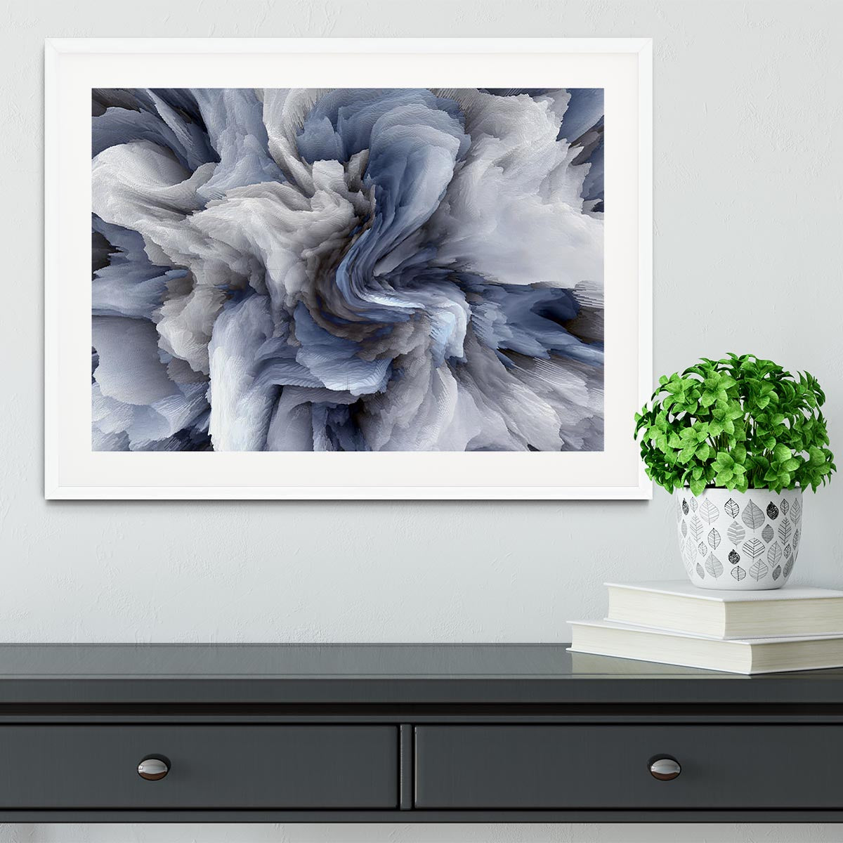 Navy and White Abstract Watercolour Framed Print - Canvas Art Rocks - 5
