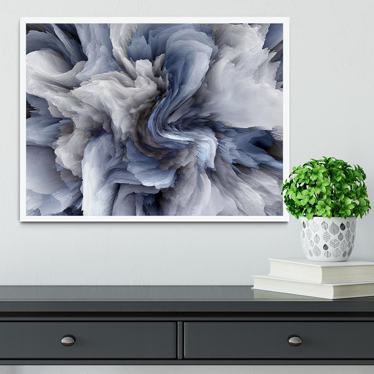 Navy and White Abstract Watercolour Framed Print - Canvas Art Rocks -6