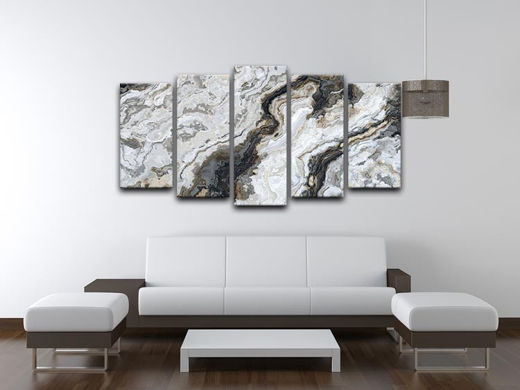 Neutral Coloured Marble 5 Split Panel Canvas - Canvas Art Rocks - 3