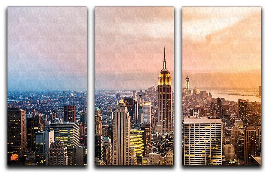 New York City skyline at sunset 3 Split Panel Canvas Print - Canvas Art Rocks - 1