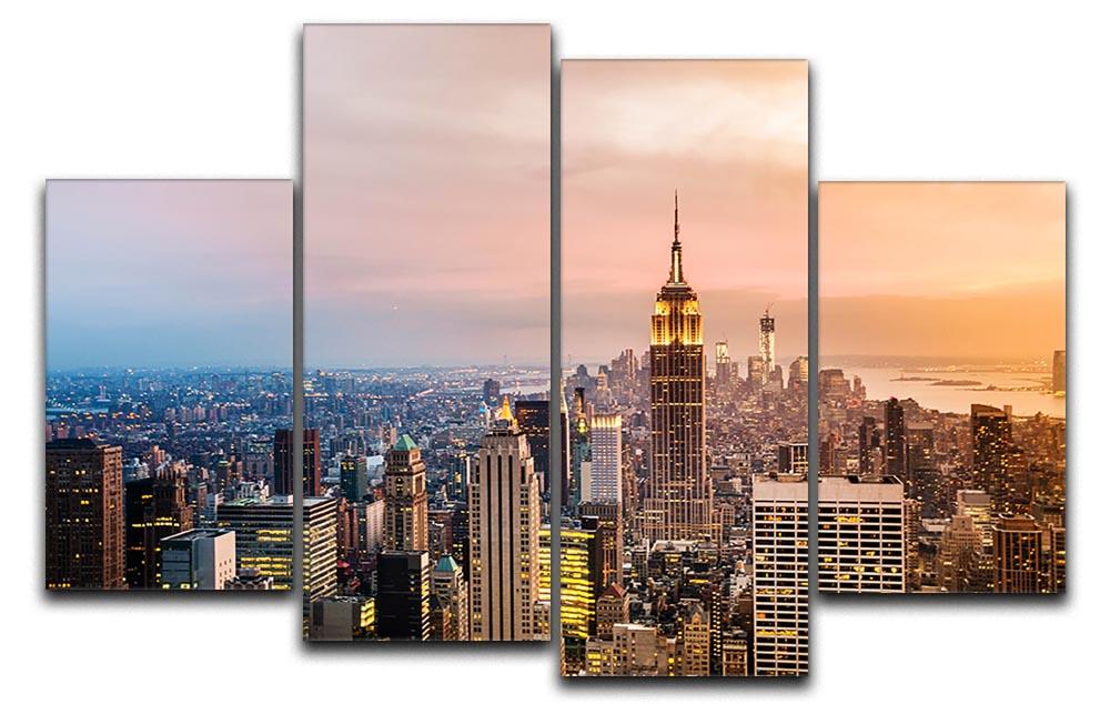 New York City skyline at sunset 4 Split Panel Canvas  - Canvas Art Rocks - 1