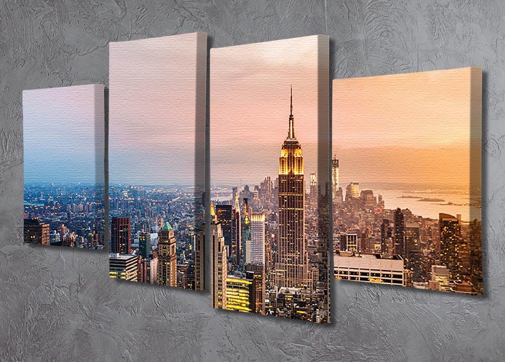 New York City skyline at sunset 4 Split Panel Canvas  - Canvas Art Rocks - 2