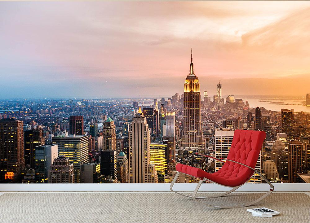 New York City skyline at sunset Wall Mural Wallpaper - Canvas Art Rocks - 2