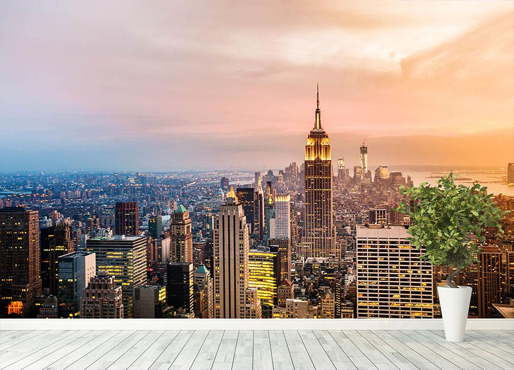 New York City skyline at sunset Wall Mural Wallpaper | Canvas Art Rocks