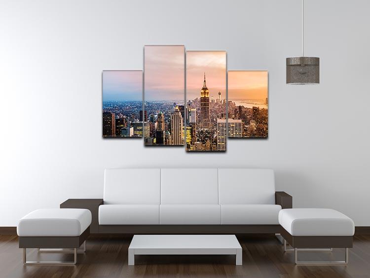 New York skyline skyscrapers at sunset 4 Split Panel Canvas  - Canvas Art Rocks - 3