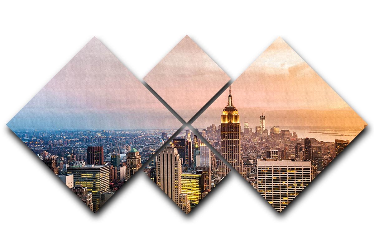 New York skyline skyscrapers at sunset 4 Square Multi Panel Canvas  - Canvas Art Rocks - 1