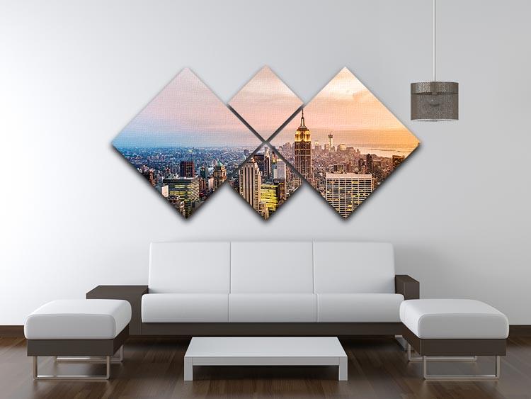 New York skyline skyscrapers at sunset 4 Square Multi Panel Canvas  - Canvas Art Rocks - 3